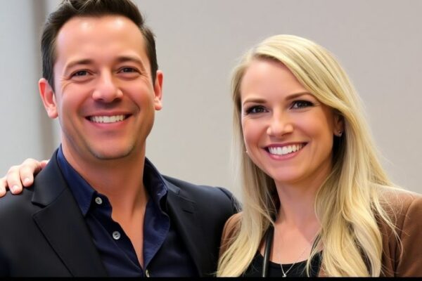 Jordan Belfort und seine Ehefrau lächeln