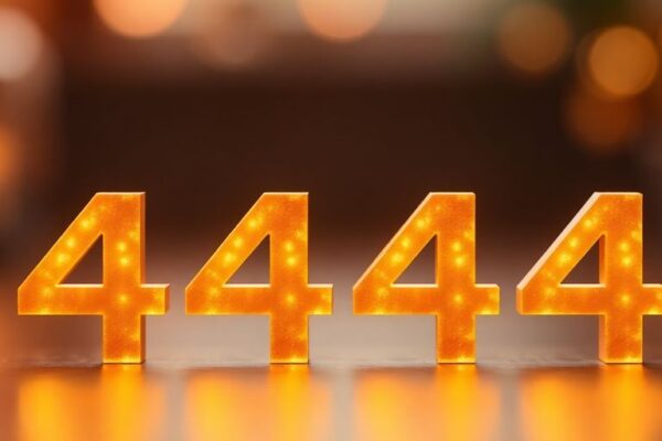 Vier goldene Zahlen 4444 in einem hellen Lichtschein
