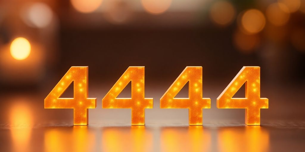 Vier goldene Zahlen 4444 in einem hellen Lichtschein